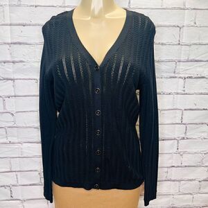 Talbots Womens Black Long Sleeves Button Front V-Neck Cardigan Sweater Medium